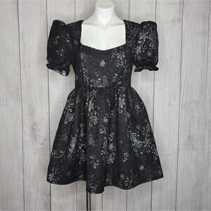 Dolls Kill Widow Night Music Brocade Babydoll Dress Black Goth Fairy Sz Medium